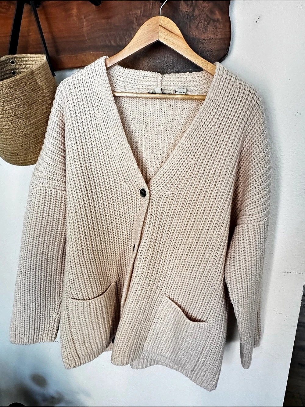 Ann Taylor 100% Wool Blush Pink Chunky Knit Longline Cardigan Large 90s